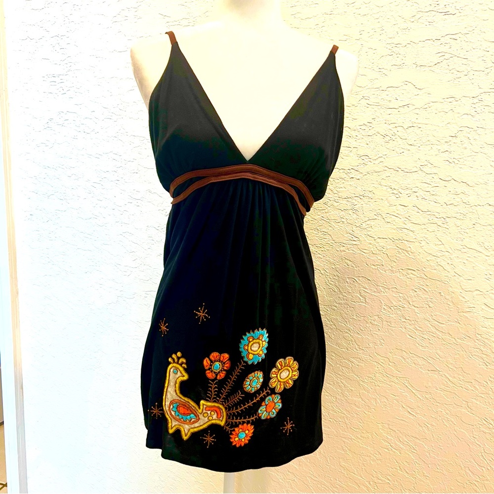 Live with love sun dress lbd embroidered free people style fun and flirty v neck